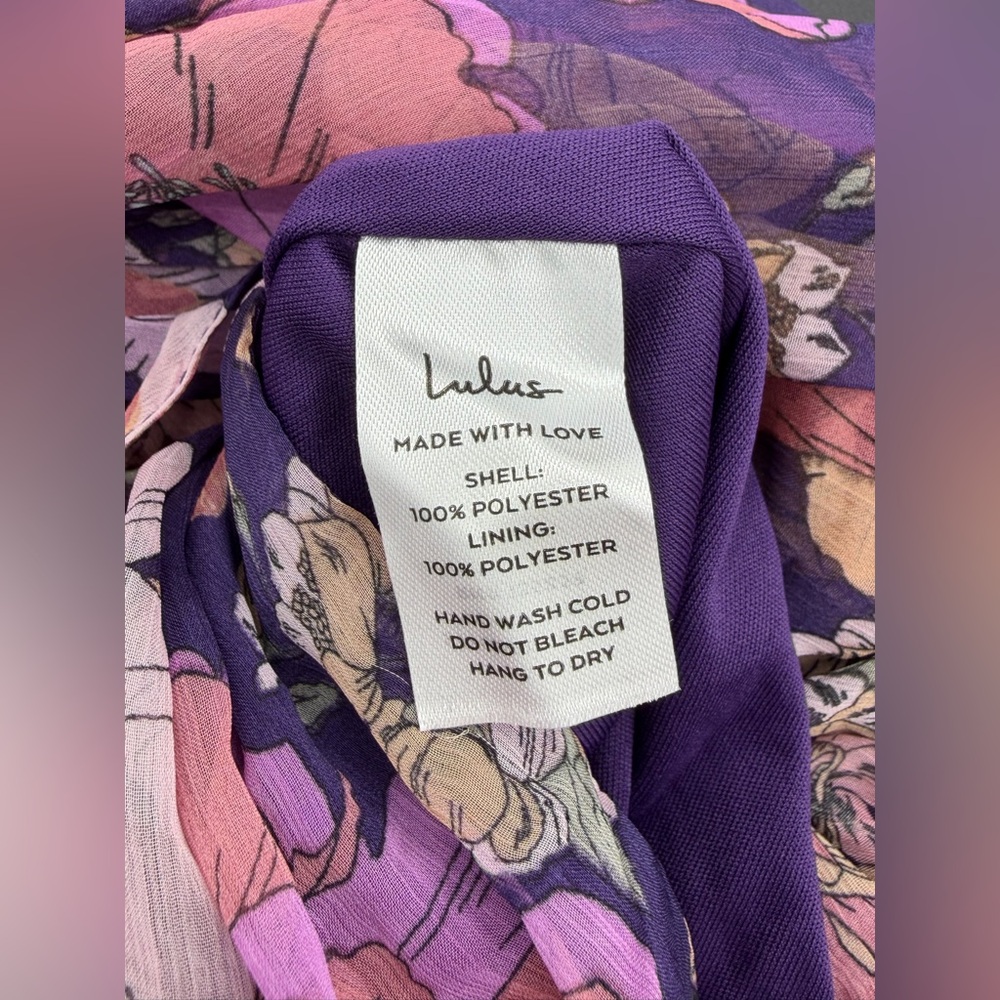 Lulus NWT “Feeling Sweet” Purple Floral Print Long Sleeve Wrap Maxi Dress. Large - Picture 6 of 15